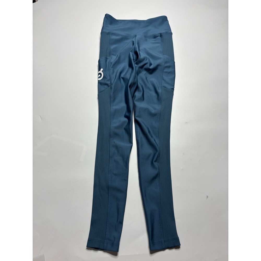 Peloton Women's S Blue Ribbed High Rise Show Up Pocket Leggings Yoga Pilates SEE